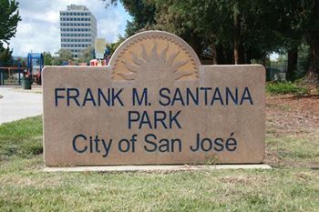 a sign for frank m sanchez park in the city